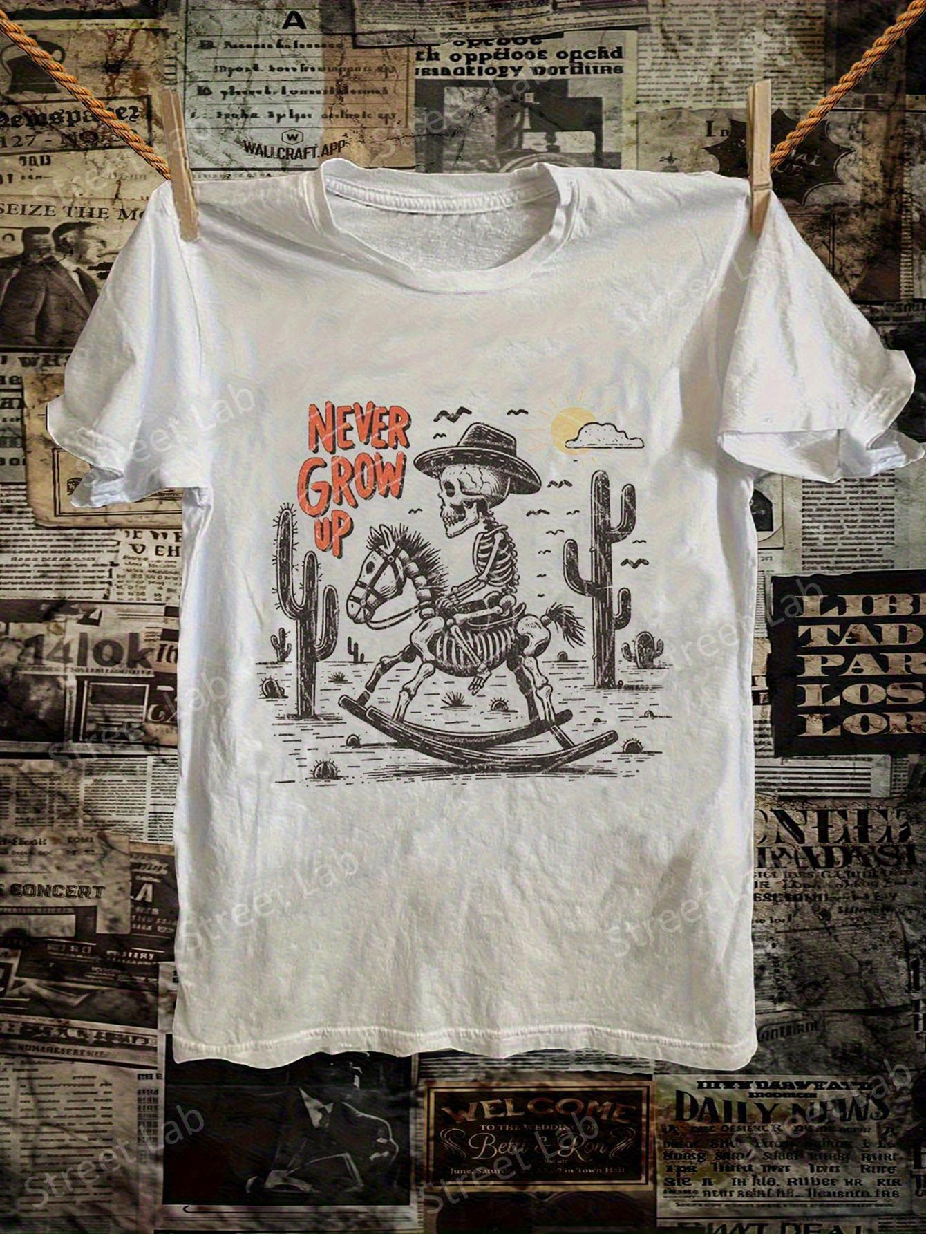 Men S Retro Western Graphic Tee - Timeless Skull Cowboy And Desert Cactus Artwork - Comfortable XS