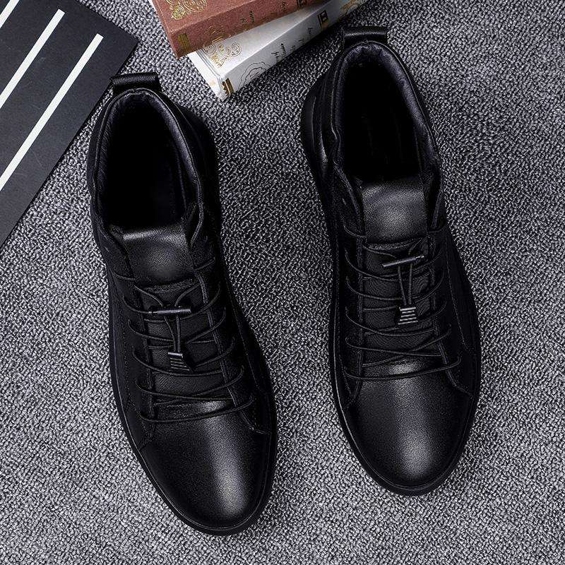 Man Genuine Leather Black Sneakers Casual Shoes Luxury Brand Italian Style Male Footwear Ankle Boots For Men Lace-Up Men'S Boots