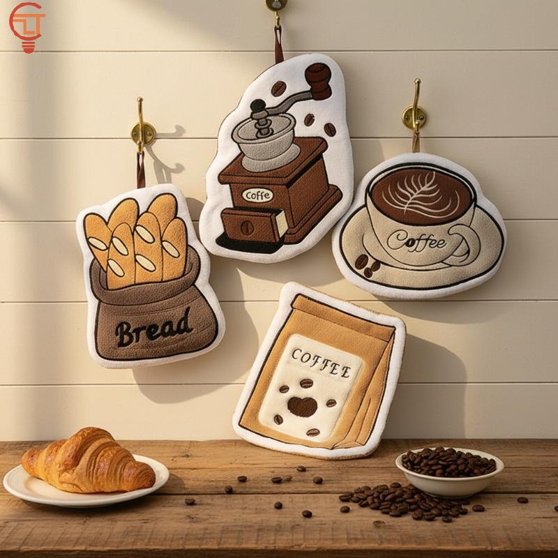 1Pcs Absorbent Hand Cloth Coffee Bread Hand Towel For Kitchen Bathroom Hand Cloth Cartoon Hand Towels Convenient Hanging Towel