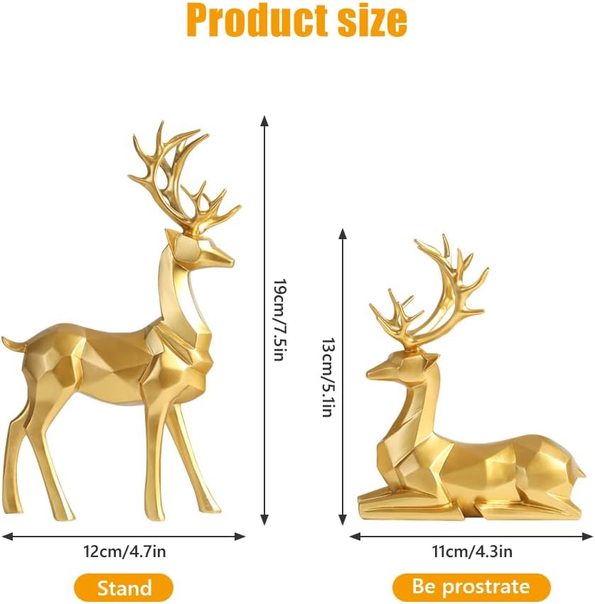 Reindeer Sculpture Resin Christmas Reindeer Elk Xmas Home Decor Statues for Living Room Bedroom Office Desktop Cabinets