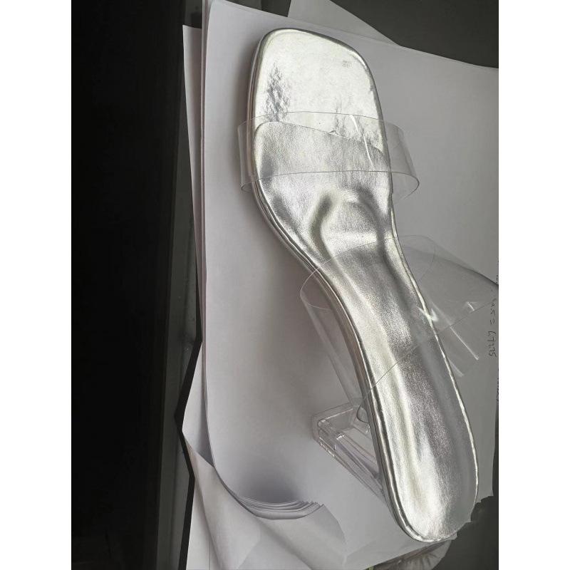 Cool Slippers Women's Thick Heel Summer High Heel Transparent One-word Slippers Crystal and Half Drag Cool Slippers