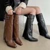 Design American Spice Girl Vintage Riveted Knight Boots Skinny Boots Pile Boots Long Boots Small Women's Boots Pants Boots