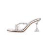 Crystal Rhinestone Thin Heel High Heels Sandals - Women's Fashionable Long Legs Summer Slippers