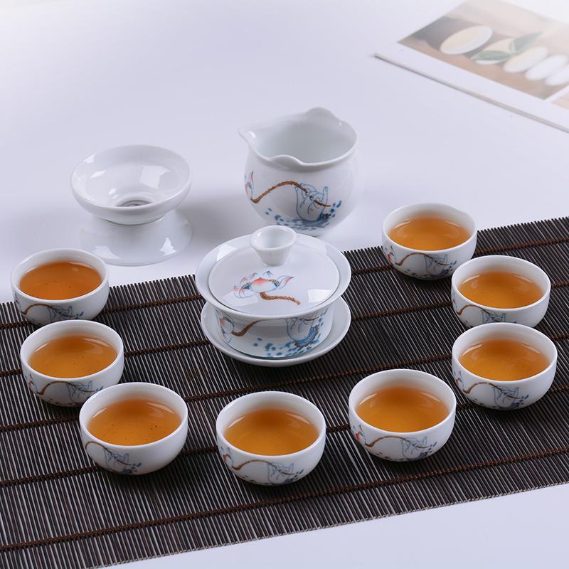 Tea Set Green Ceramic Home Brewing Tea Kung Fu Bowl Set of Simple Office Parlor Tea Cups