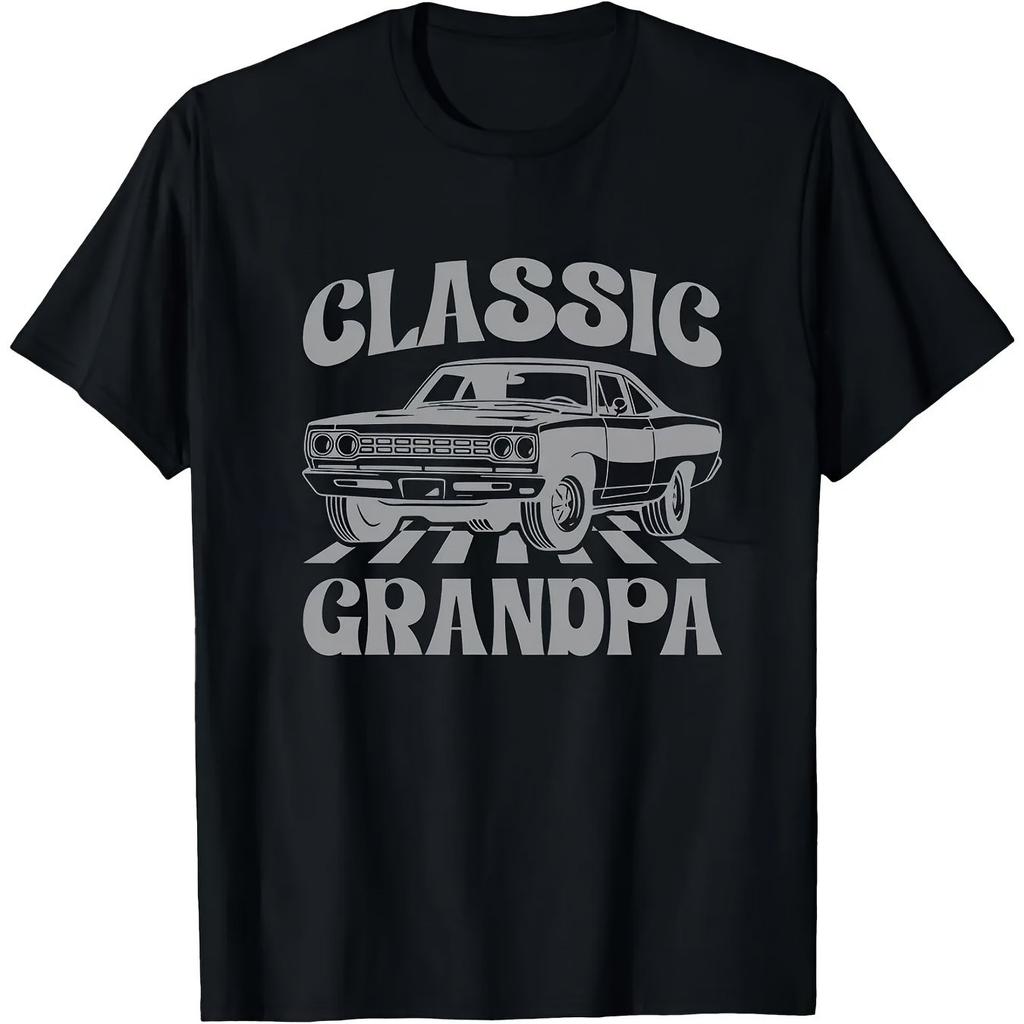 Classic Grandpa Car Graphic Tee Vintage Muscle Car Lover Short Sleeve TShirt For Men Daily Wear
