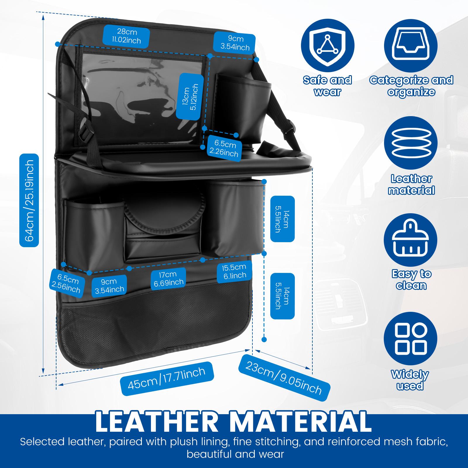 

Car Seat Back Storage Bag Foldable Dining Table Tablet Tray Hanging Bag Large Capacity Multi-Pocket Backseat Leather Organizer чорний