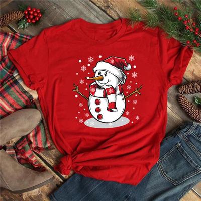 Leuke Sneeuw Man Grafisch T-shirt Vrolijk Kerstfeest T-shirt Nieuwe Vrouwen T-shirt Kerst T-shirt Casual Vrouwelijke Rode T-shirts