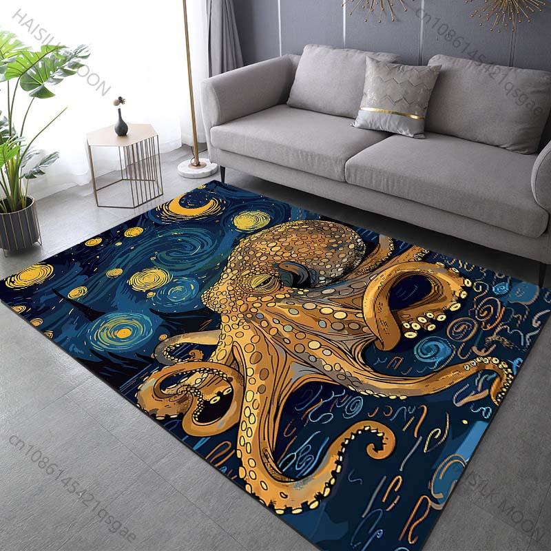 Multiple Sizes Octopus and Starry Night Carpet for Living Room Bedroom Sofa Home Decor Rug Non-slip Floor Mat Luxury Gift