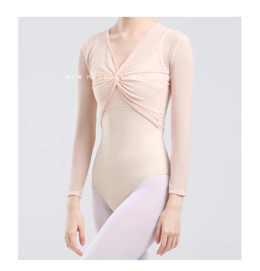 ProDance Ballet Top, Adult, Mesh, Long Sleeves, Twisted Chest, Long Sleeves, Ballet Dance Top, Warmer, Warm, Ballet Supplies, Affordable, PT014MA (Ora