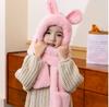Winter Rabbit Ear Hat, Scarf Set, Cute Women'S Korean Style Thickened Fleece Warm Neck Scarf Three-Piece Set