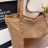Woven Tote Bag for Women Summer Beach Handbag with Faux Leather Strap Fashion Casual Carryall