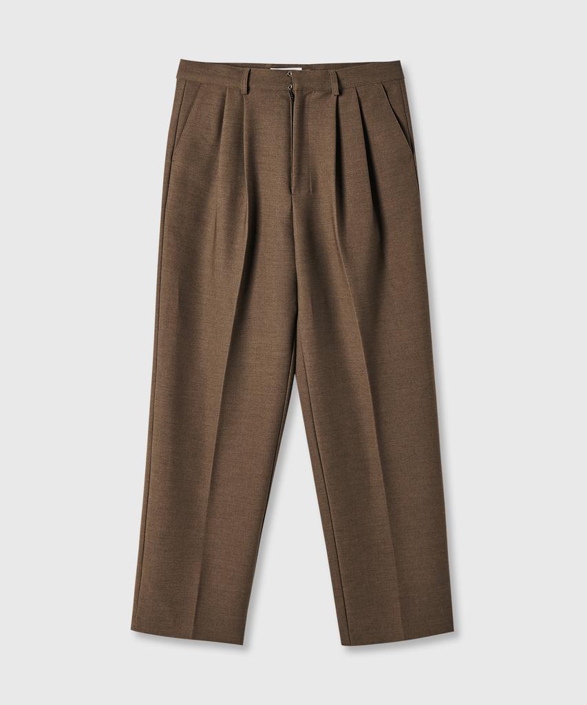 FRAGE Tapered Double-Pleat Slacks – Khaki Brown