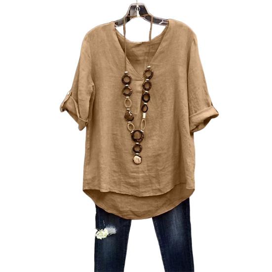 

Women Shirt V-Neck Short Sleeve Loose Fit Tee Shirt Pure Color Summer Casual Blouse Work Parties Vacations Wear M хаки