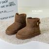 Kids Winter Snow Boots Boys Girls Warm Faux Suede Ankle With Buckle Thick Fleece Lining