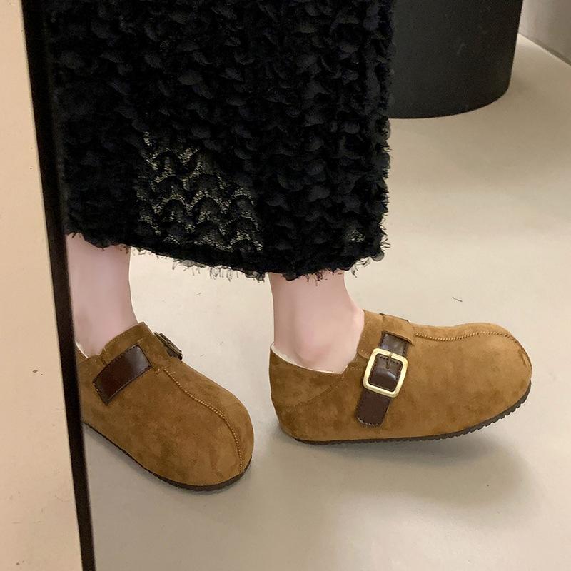 Inner heightened thick-soled bag head slippers women's 2025 autumn new retro belt buckle lazy outer wear Birken all-inclusive cotton shoes