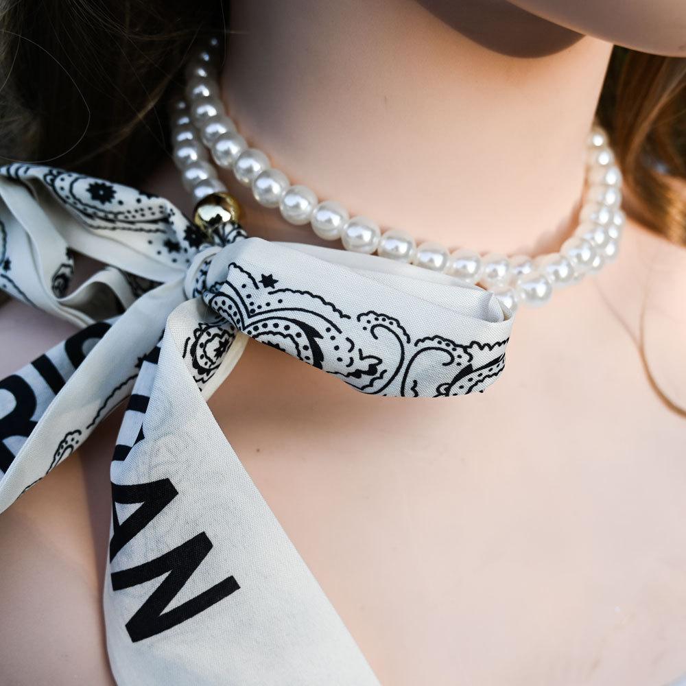 French spring and summer scarves, headbands, high-end feel, pearl necklace, scarf collarbone chain, creative straps, elegant necklaces