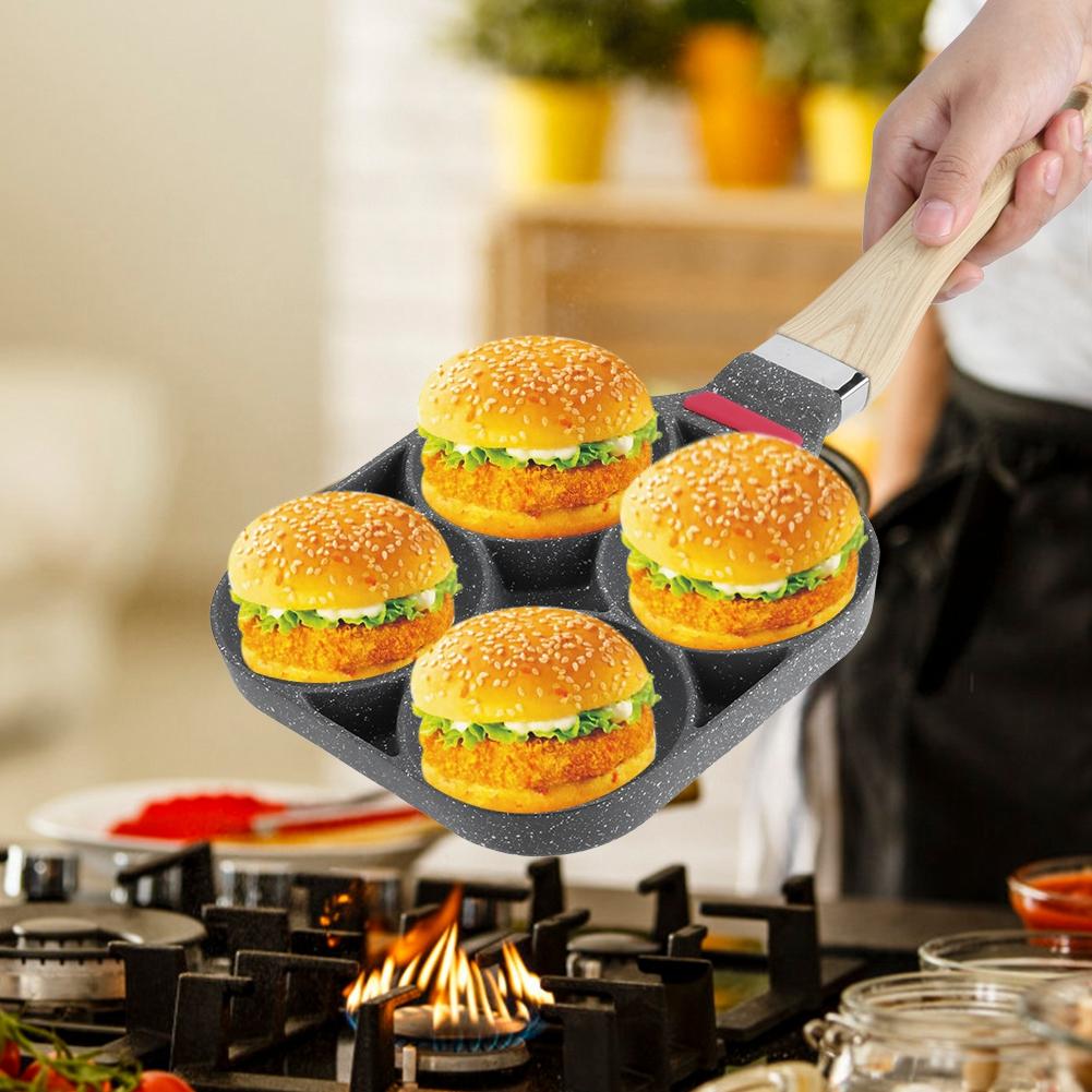 Kitchen Breakfast Pancake Cooking Pan Aluminum Frying Pan Mold for Egg Hamburger with Handle(Open Fire Induction Cooker