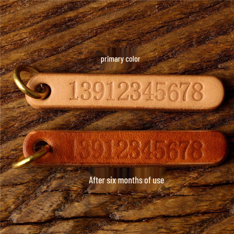 Engraved Retro Cowhide Car Keychain with Custom Phone Number Tag