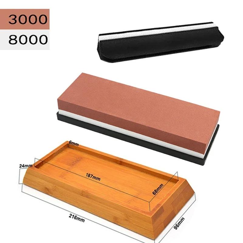 Profesionální sada kamene na broušení nožů 400/1000 3000/8000 Zrnitost Protiskluzová bambusová základna Oboustranné vedení nože brousek