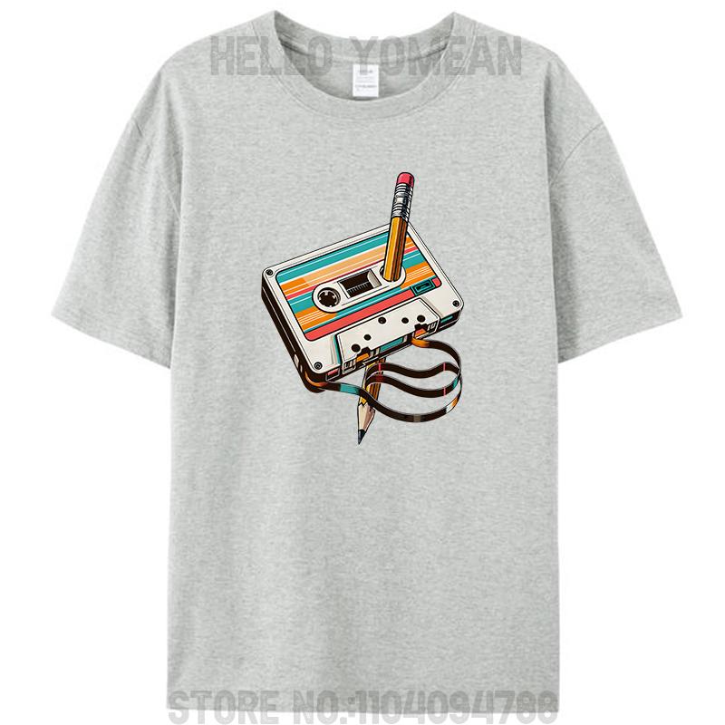 Retro Vintage Cassette Tape Pencil 70s 80s 90s Music Mixtape Women Men's 100% Cotton T-Shirt Clothing Round Neck Casual Tee Tops