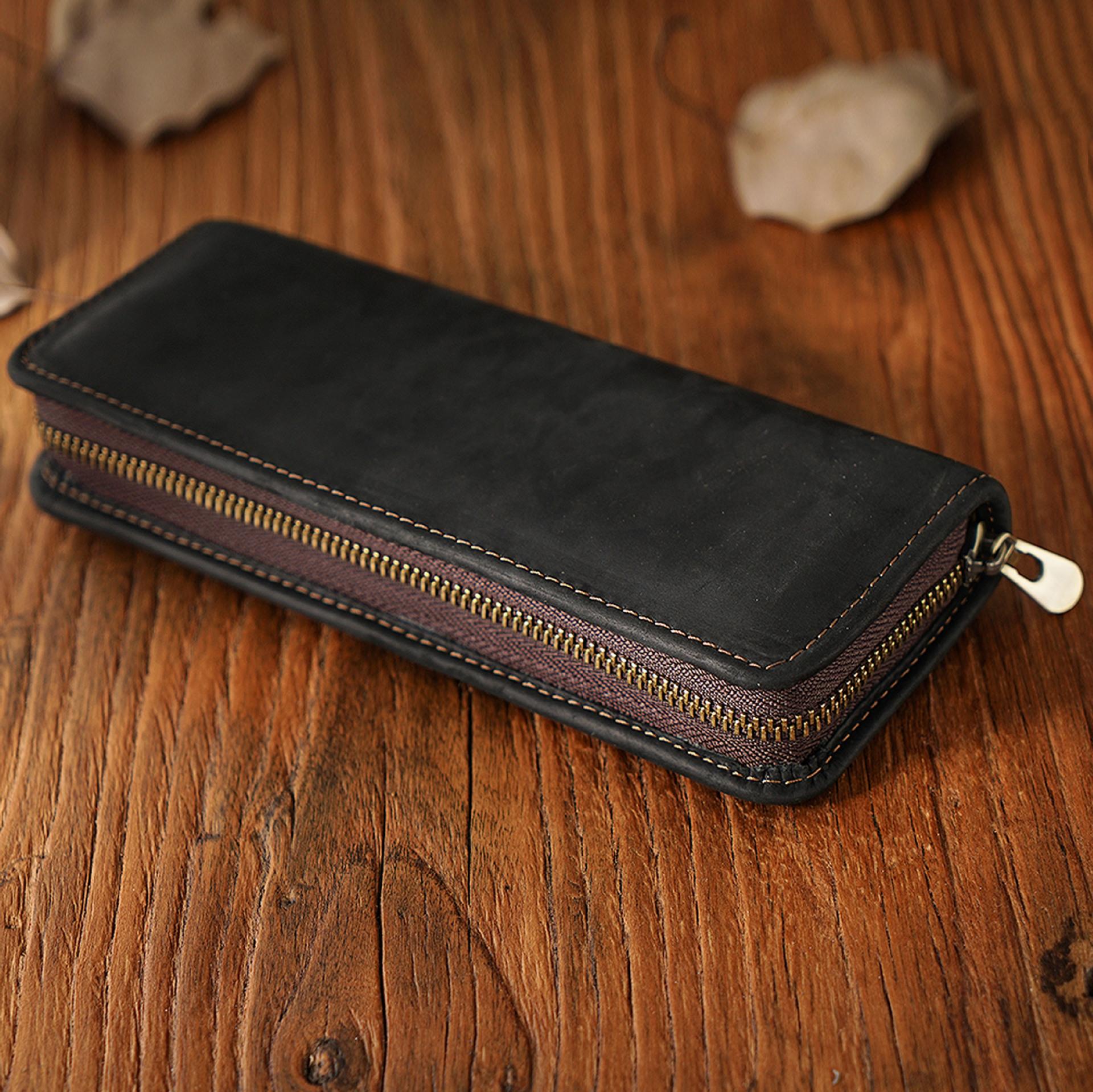 

2026 First Layer Cowhide Pencil Case Retro Crazy Horse Leather Square Men s Zipper Genuine Leather Creative Pencil Case 20*8*3CM