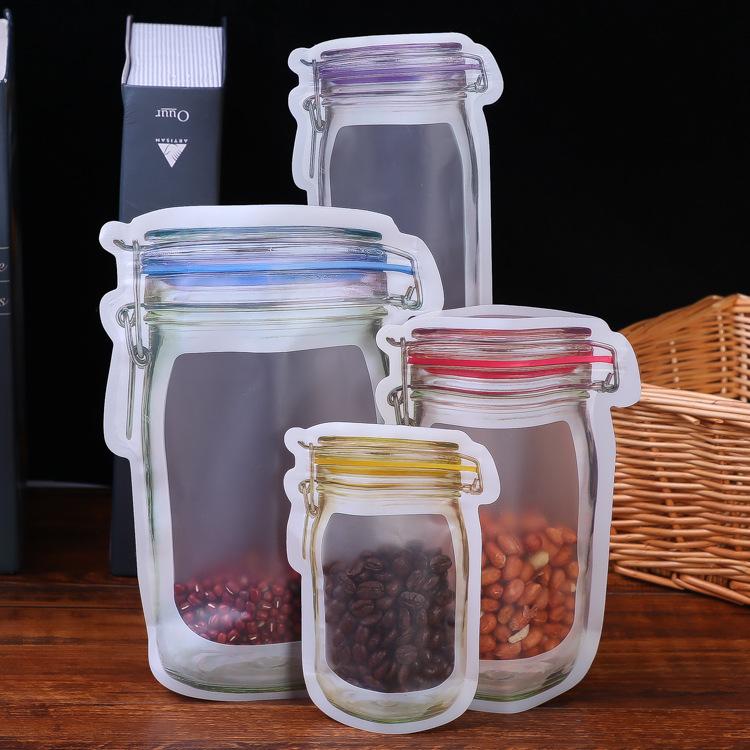 Reusable Mason Jar Bottles Bags Nuts Candy Cookies Bag Waterproof Seal Fresh Food Storage Bag Snacks Sandwich Zip Lock Bags