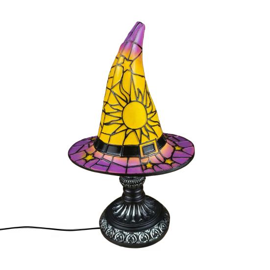 Yousheng Stained Glass Witch Hat Lamp, Witch Hat Table Lamp with Inline Switch, USB Powered Witch Lamp Stained Glass Style Halloween Lamp for Bedroom S фиолетовый