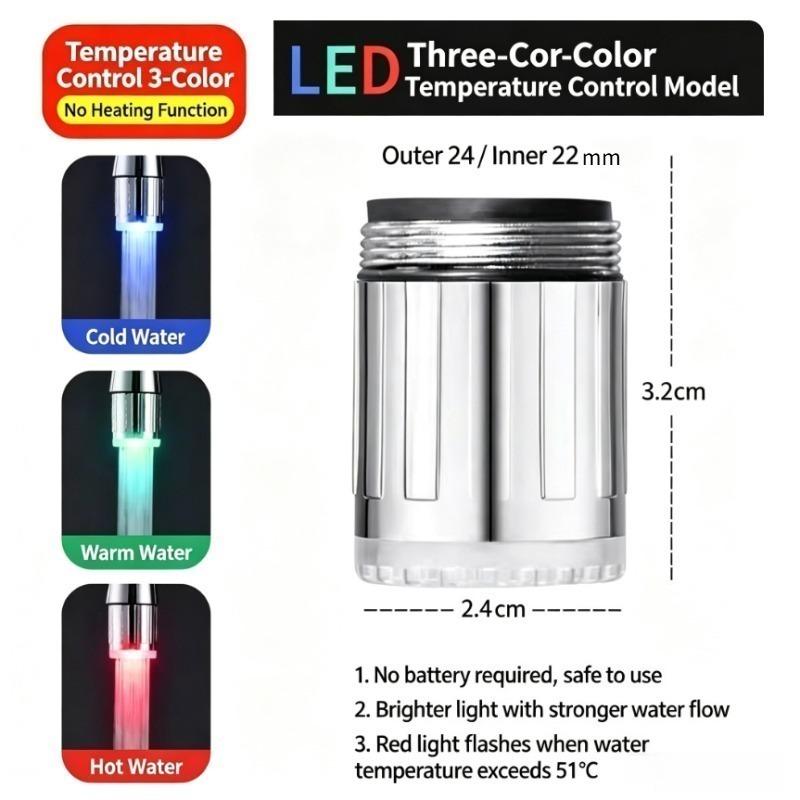 3 Color Light Change LED Faucet Aerator Water Saving Tap Nozzle for Kitchen Bathroom Sink Stream Glow Spray Head Attachment
