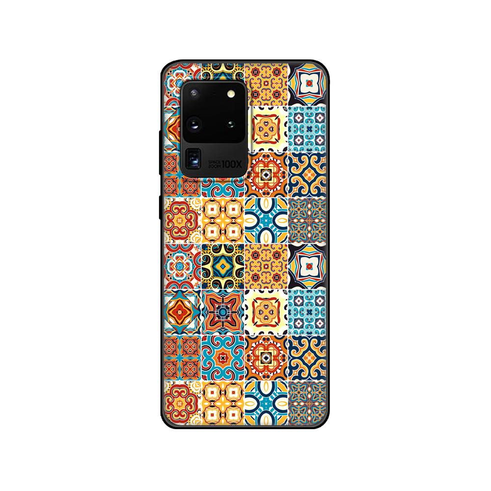 Svart TPU-fodral för Samsung galaxy S20 /S20 PLUS/S20 ultra/S20+ /S20FE baksida 3D-prägling Vintage Retro Rutmönster Blomma