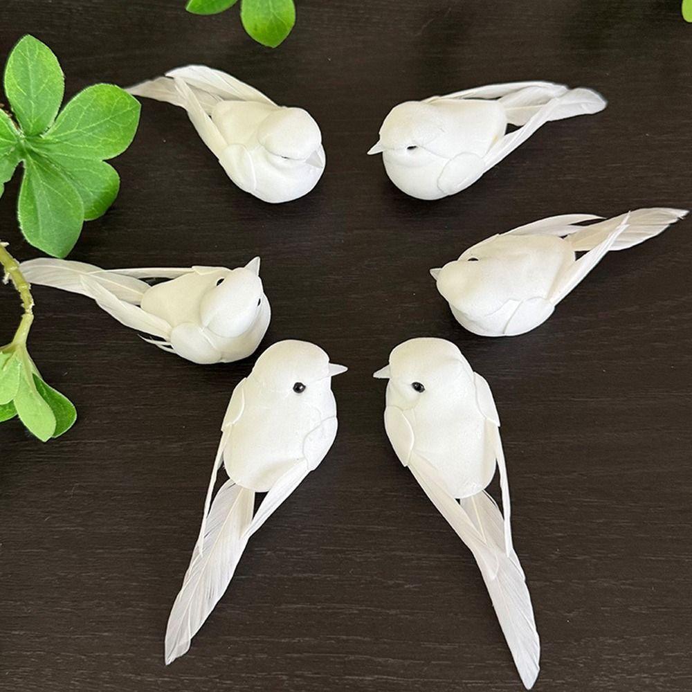6PCS Foam Dove Artificial Birds DIY Accessories with Clips Simulation Red Birds Handicraft Photo Props Faux Foam Animal