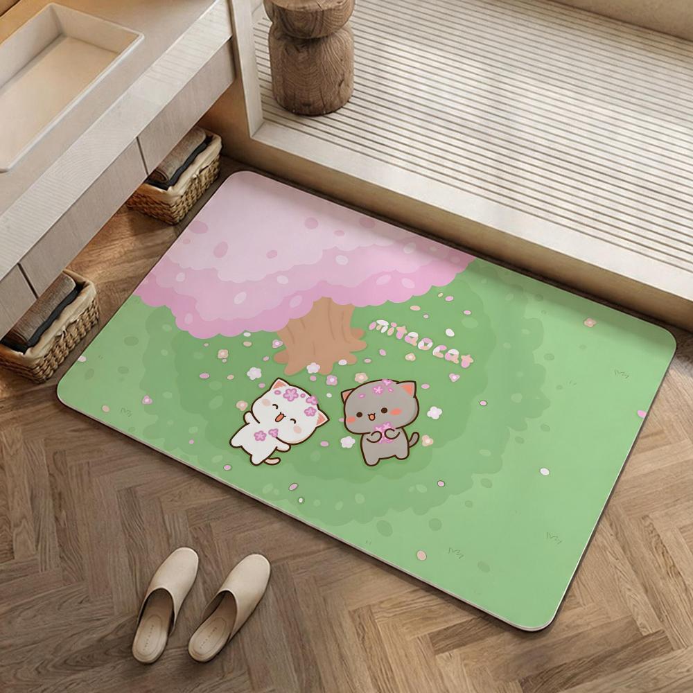 Character P-Peach And Goma Floor Mat Eco Diatomite Antibacterial Odor-Resistant Floor Mat & Drain Pad for Kitchen & Bathroom