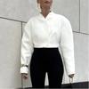Women S White Cropped V Neck Long Sleeve Loose Elegant Jacket