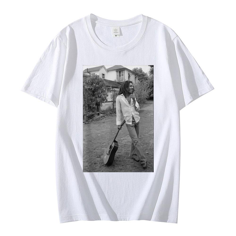 Bob Marley Black White Guitar Novelty T Shirt Summer Men Women Vintage Hip Hop Oversized Short Sleeve T-shirts Gothic Streetwear