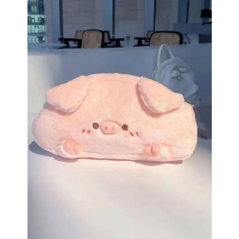 Durable Pink Pig Pencil Bag Soft Large Capacity Stationery Case Metal Zipper Cute Student Pencil Bag