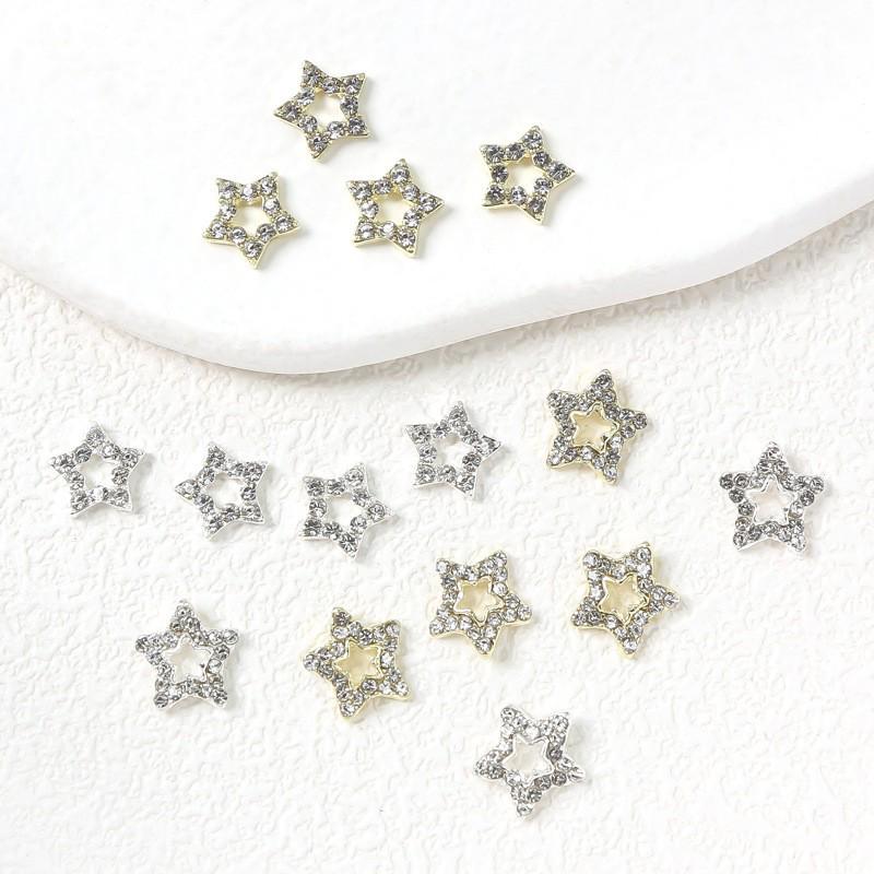 Decoraciones para Uñas Estrella con Pedrería Dorada y Plateada