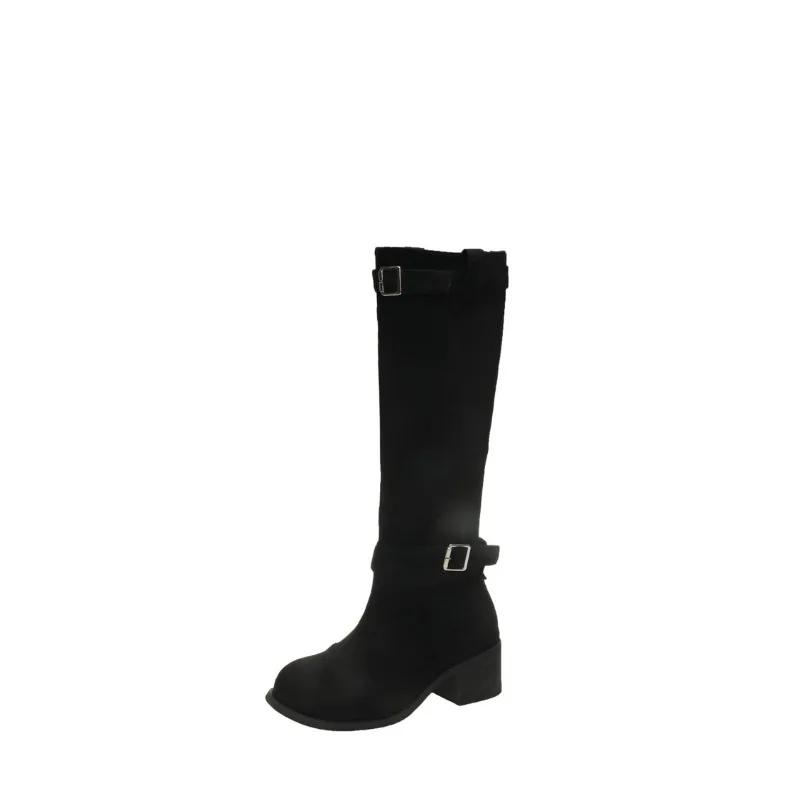 Fashion Womens Winter Fashion Round Toe Simple Solid Square Heel 2024 New Womens Boots Outdoor One Step Office Womens Formal Boots