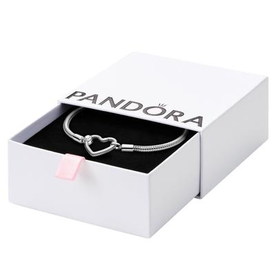 PANDORA Pandora Moments Schlangenarmband mit Herzverschluss, 925er Sterlingsilber, Größe: 16 cm (6,3 Zoll) - 599539C00-16, 6,3 Zoll, Metall, Ohne Edelsteine