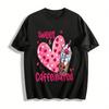 Süßes und koffeinhaltiges Herz-Print lässiges Oberteil Reines Baumwoll-T-Shirt