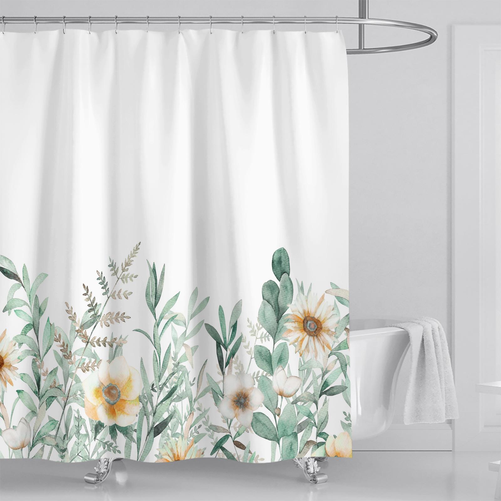 

New Simple Printing Leaf Shower Curtains Waterproof Thick Bath Curtains for Bathroom Bathtub Large Wide Bathing Cover with Hooks 150x180cm