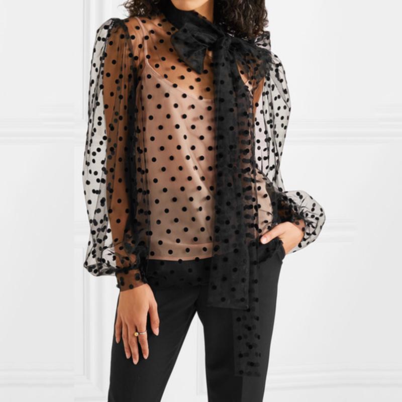 polka dot mesh blouse