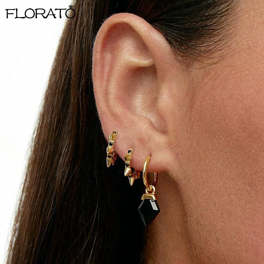925 Silbernadel Punk Nieten Nieten Creolen Ohrringe für Damen Huggie Ohrringe Ohr Manschette Piercing Ohrring Gotischer Schmuck
