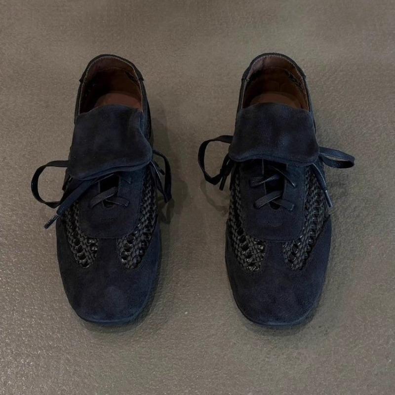 Women's Soft Sole Soft Sneaker Fall New Round Toe Deep Mouth Suede Open Toe Front Lace-Up Non-Slip Flats