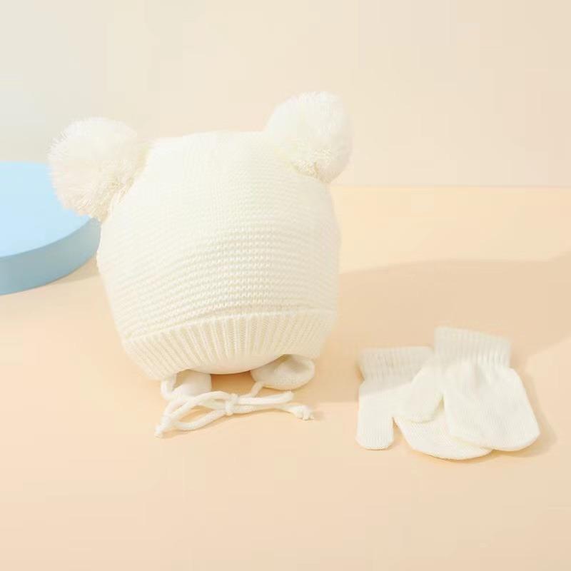 Baby Strickhandschuhe Mütze Set Einfarbig Herbst Winter Ohrenschutz Säugling Kleinkind Beanie Mütze für Mädchen Jungen Niedlich Outdoor