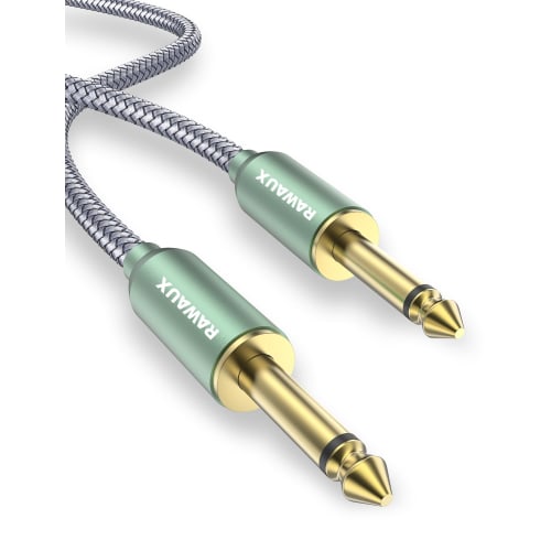 RAWAUX 6.35mm Guitar Cable 2M, Standard 6.35mm Male to Male Stereo Audio Cable with Professional Nylon Braided 6.35mm Guitar Lead for Guitars, Basses,
