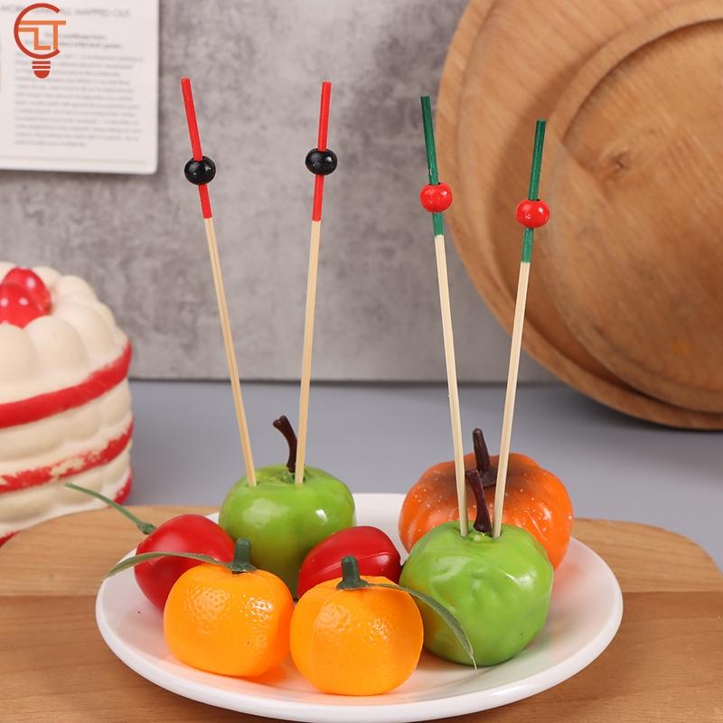 100 Stück/Los 12cm Bambus-Zahnstocher Spieße Buffet Cupcake Obstgabel Party Dessert Salatspieß Cocktailspieß Für Hochzeitsfeier