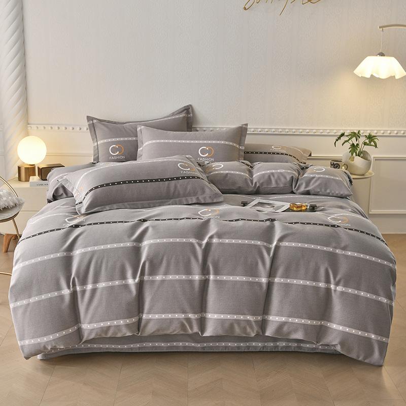 Thick Autumn Winter All Cotton Flannel 4 Piece Bed Sheet Set Home Use Pure Cotton Duvet Cover Fitted Sheet Pillowcases For Students Dormitory