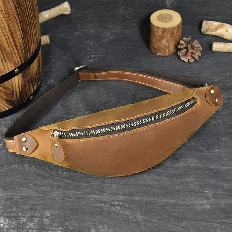 Big Waist Bag Mens Leather Belt Pounch Anti-theft Waist Pack Fanny Pack Bum Bag Belt Waist Pouch Chest Bag For Male Leather Bag