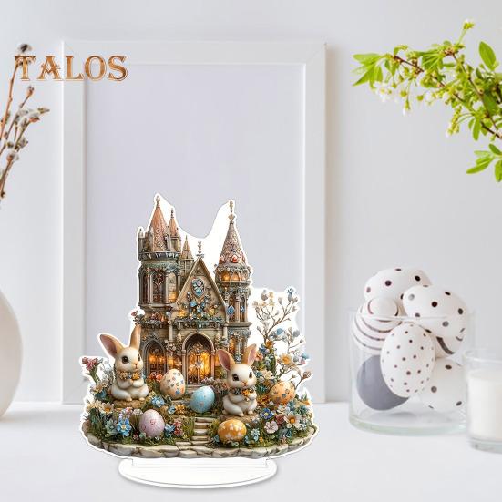 Ozdoba Zająca Wielkanocnego 2D Płaski Akryl Ozdoba Taca Piętrowa Dekoracja Zamek Królik Figurka Do Domu Wiejskiego Kominek Półka Na Książki Dekoracja Wielkanocna