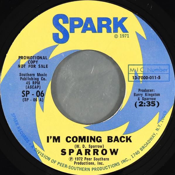 

7-дюймовая пластинка SPARROW Im Coming Back SP06 Spark 1972 UK Rock Б/у