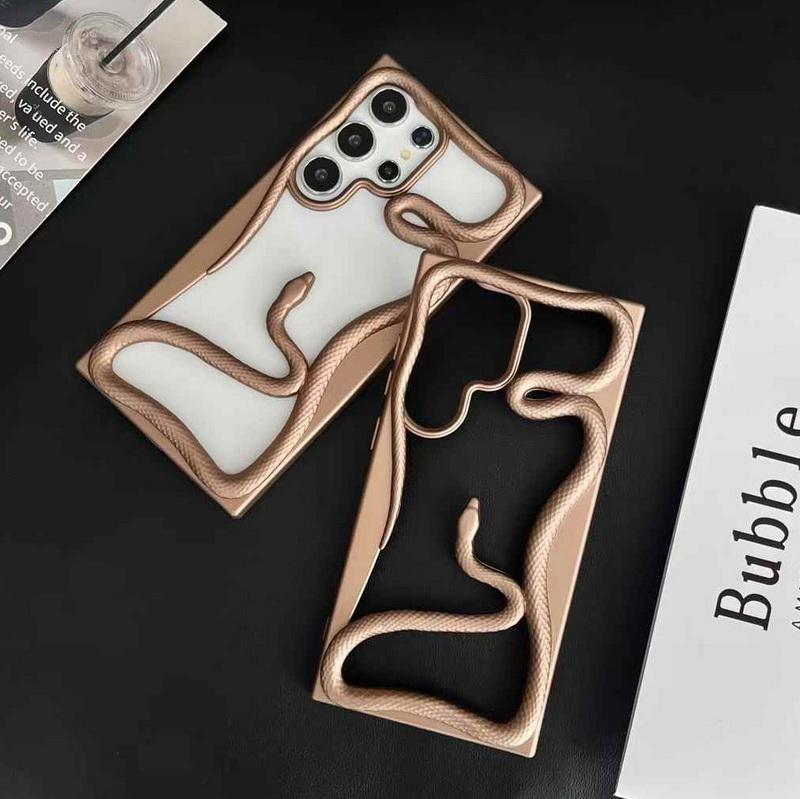 Silikonový kryt s 3D hadím pokovením, nárazuvzdorný, měkký, dutý, pro Samsung S25 Ultra S24 S23 FE S22 A56 A16 A36 A55 A06 A15 A26
